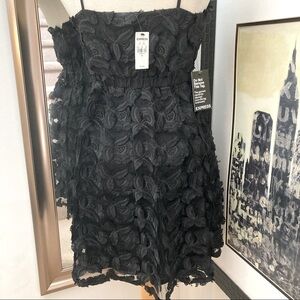 NWT Express black flower fringed dress